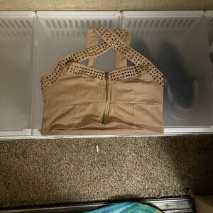 Color Story Tan Studded Crop Top